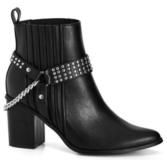 City Chic Black Wide Fit Studded Kiera Ankle Boot 9 9W - Picture 5 of 13